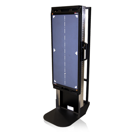 1-10 Front view of a vertical X-ray cassette holder with alignment markers and base