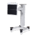 Mobile equipment stand with wheeled base and adjustable flat panel mounted on vertical column