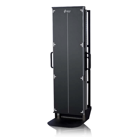1-5-1 Vertical X-ray film holder with side handles and foot platform, designed for upright radiographic imaging