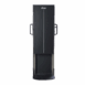 Front view of a vertical X-ray film holder with side handles and footrest, used for radiographic positioning.