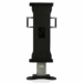 Vertical medical equipment stand with black mounting panel and integrated handles.