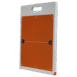 Orange X-ray grid with alignment markers and a white handle on the side.
