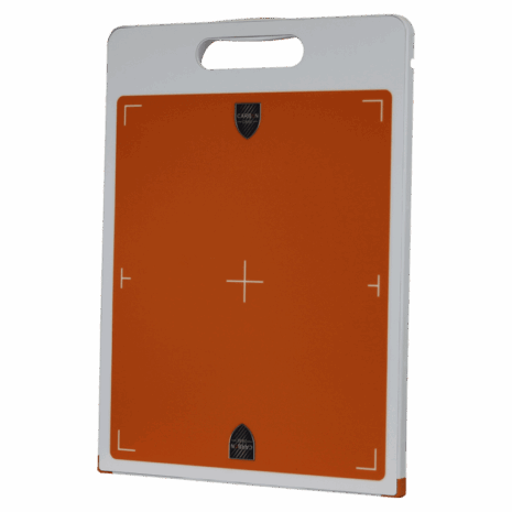 1-CCVNG14_HERO Orange imaging panel with a white frame, alignment markers, and a built-in top handle shown upright.