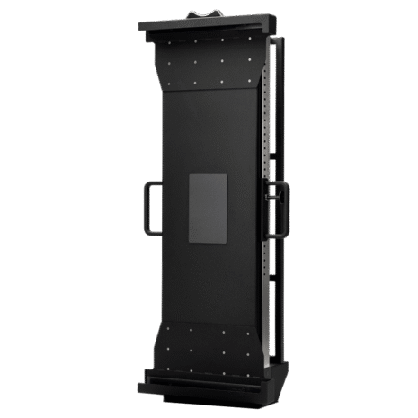 1-HERO-T-CO-DRXL Angled view of a tall black cart with handles and a solid rectangular panel
