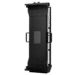 Angled view of a tall black cart with handles and a solid rectangular panel