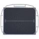Front view of a black X-ray grid with white alignment markers, encased in a white protective frame with multiple handles