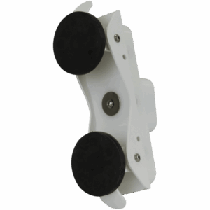 White adjustable holder with two large black pads and a central screw, shown at an angle.