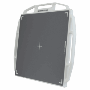 Gray imaging panel with a white frame, alignment markers, and multiple side handles labeled “Not a lifting device.”