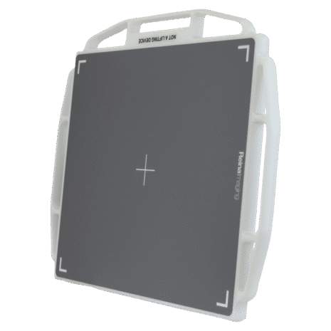 1-P3HNG14_HERO Gray imaging panel with a white frame, alignment markers, and multiple side handles labeled “Not a lifting device.”