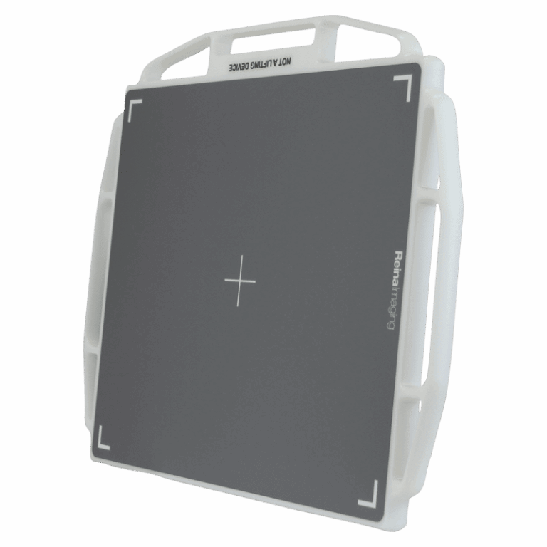 Gray imaging panel with a white frame, alignment markers, and multiple side handles labeled “Not a lifting device.”