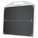 Flat black radiology positioning board with white alignment markings and a built-in handle at the top.
