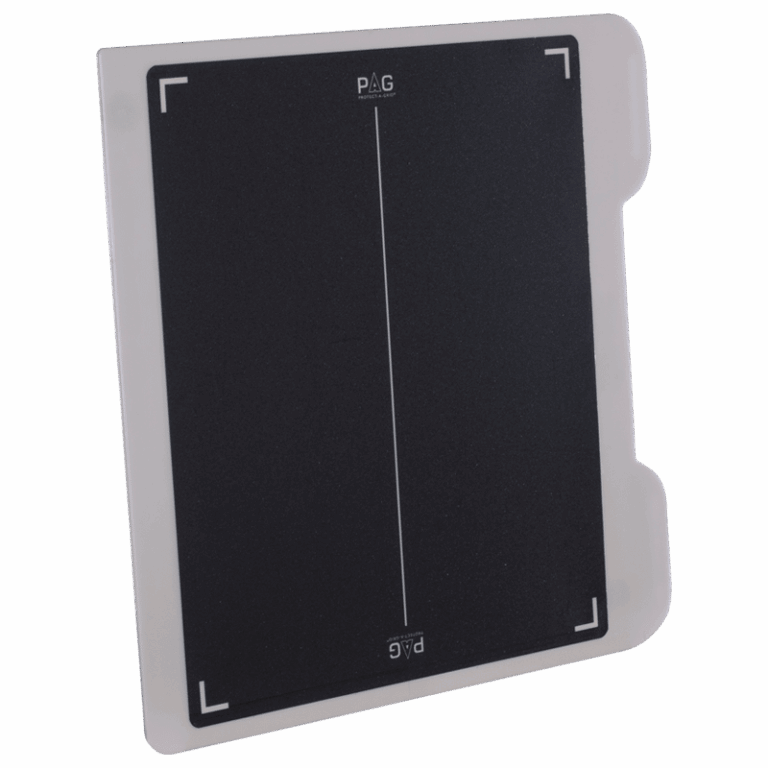 Black rectangular panel with white border and alignment markers labeled ‘PAG’ at the top