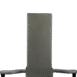 Rear view of a tall equipment stand with solid gray panel and extended side arms.