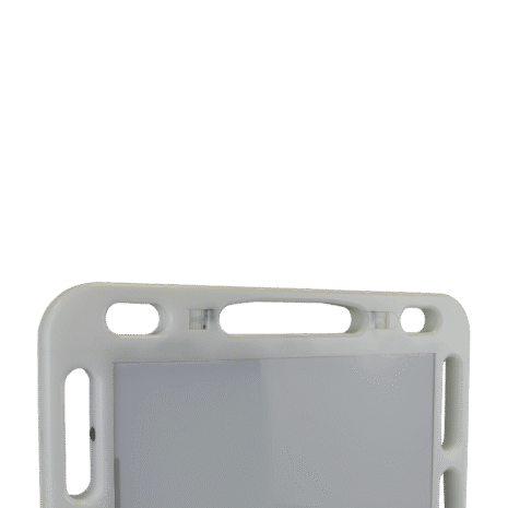 10-NDT4HFE_LOCK Close-up of the top section of a white case showing handle cutouts and locking mechanism.