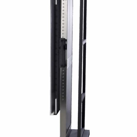 10x36-Mobile-Trans-Former-For-Konica-CR_4-1 Side view of a vertical X-ray cassette holder with adjustable frame and base