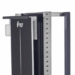 Close-up of top section of a mobile X-ray cassette holder showing black panel and metal adjustment slots