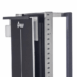 Close-up of top section of a mobile X-ray cassette holder showing black panel and metal adjustment slots