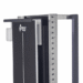 Close-up view of the top section of a wall-mounted X-ray film holder showing black front panel, white alignment markings, and metal frame with adjustment holes