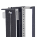 Close-up view of the top section of a wall-mounted X-ray film holder showing black front panel, white alignment markings, and metal frame with adjustment holes