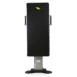 Front view of a tall equipment stand with narrow black panel and dual side handles mounted on a sturdy base