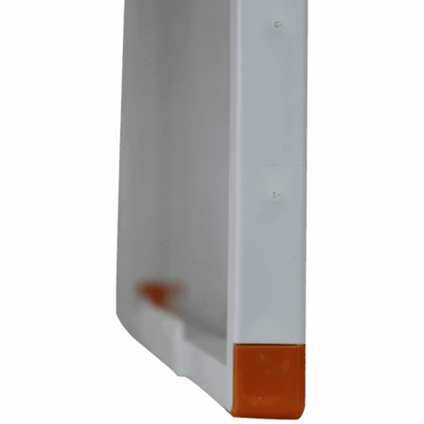 11-CC14_CORNER_DETAIL Side view of a white panel with orange corner detail and smooth edge design.