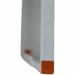 Side view of a white panel with orange corner detail and smooth edge design.