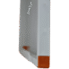 Side view of a white panel with orange corner detail and smooth edge design.