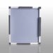 Square gray panel with white frame and dark protective pads on all sides, placed on a reflective surface.