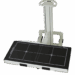 Angled view of a mobile X-ray panel holder in a low horizontal position with alignment markers and a wheeled base.