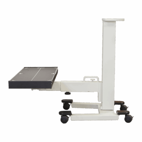 12-pospll-pa-low Close-up of locking mechanism on mobile X-ray panel stand with adjustment knob and bolts