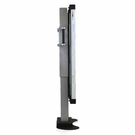 13-C-GL Side view of a tall equipment stand with mounted flat panel and integrated handle on a sturdy base