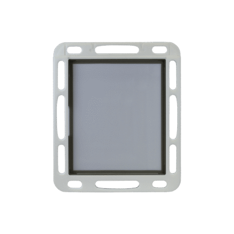 13-NDT4HFE_OPEN-BACK Front view of a white case with multiple side openings and a recessed compartment