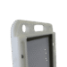Close-up view of a white case showing side openings and a recessed compartment