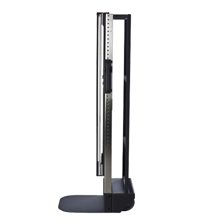 14x42-Mobile-Trans-Former-for-Konica-CR_3 Mobile X-ray cassette holder with metal frame, wheels, and black front panel