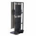 Side view of a mobile X-ray cassette holder with metal frame and wheels.