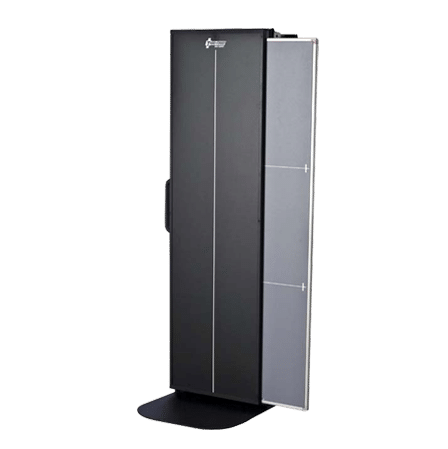 14x51-Mobile-Trans-Former-for-Konica-CR_3-1 Vertical X-ray cassette holder with protective cover and side panel.