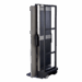 Side view of a mobile X-ray cassette holder with metal frame and wheels