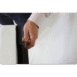 Mobile equipment stand with wheeled base and mounted flat panel featuring a handle at the top