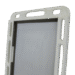 Close-up view of a white case showing side openings and a recessed compartment