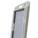 Close-up view of a white case showing side openings and a recessed compartment