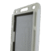 Close-up view of a white case showing side openings and a recessed compartment