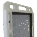 Close-up view of a white case showing side openings and a recessed compartment