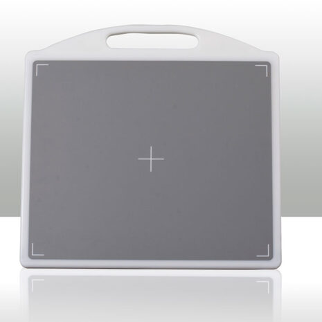 1_10 Front view of a gray panel with a white frame, integrated handle, and alignment markers.
