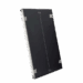 Thin black rectangular panel with a vertical center line and corner markers labeled “PAG,” secured by silver clips on the edges.