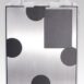 Rectangular metallic panel with a white handle and several black circular and rectangular pads attached.