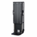 Side view of a vertical X-ray film holder with adjustable height scale, metal frame, and foot platform for upright radiographic positioning