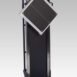 Wall-mounted transformer cabinet with square front panel rotated diagonally on a black metal frame.