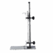 Side view of a vertical metal stand with adjustable clamps and a flat base