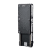 Black wall-mounted transformer cabinet with alignment markers on the front panel and side handles.