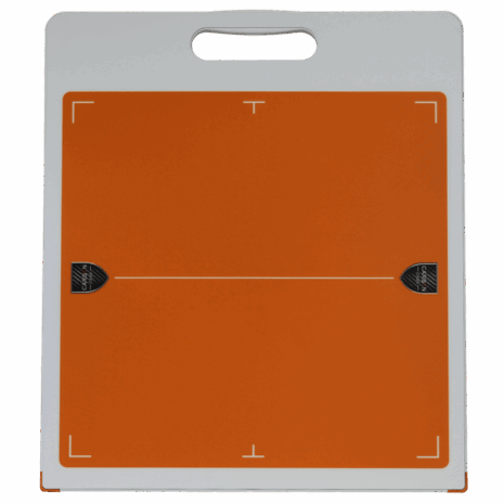 2-CC17_TUBE Orange X-ray grid with alignment markers and a white handle on the side.